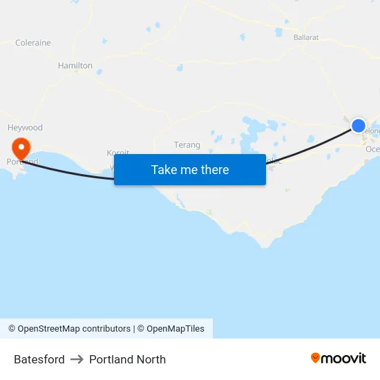 Batesford to Portland North map