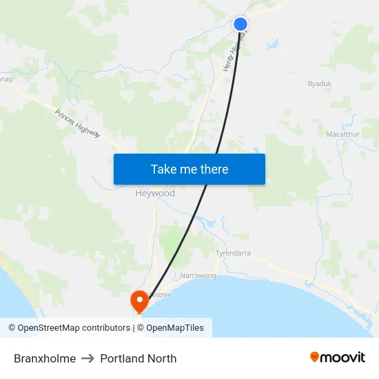 Branxholme to Portland North map