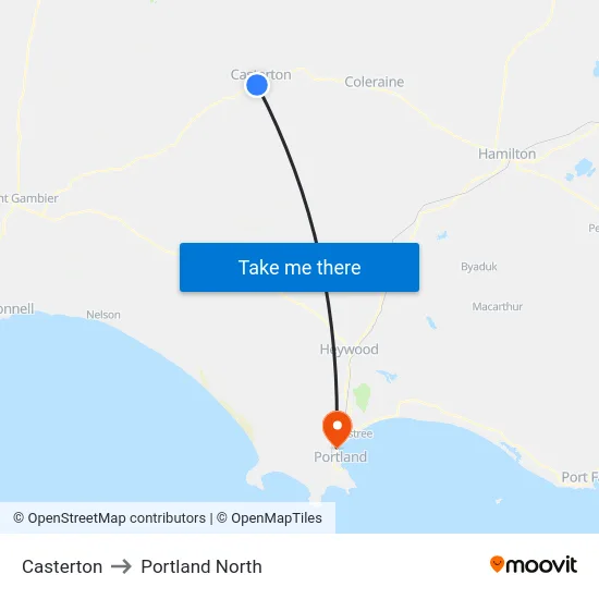 Casterton to Portland North map