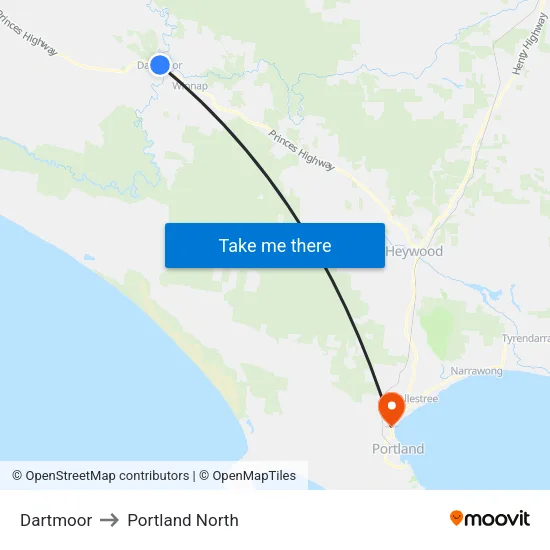 Dartmoor to Portland North map