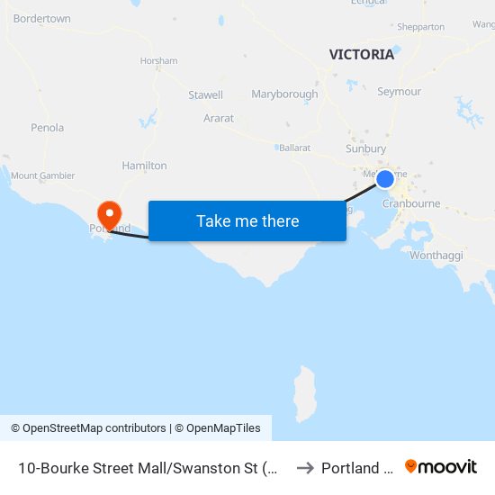 10-Bourke Street Mall/Swanston St (Melbourne City) to Portland North map