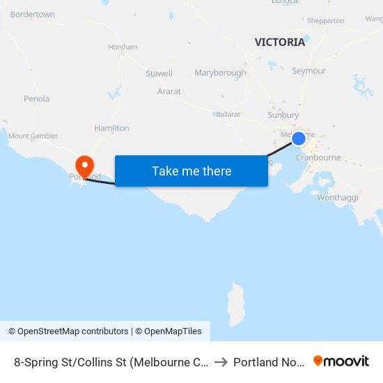 8-Spring St/Collins St (Melbourne City) to Portland North map