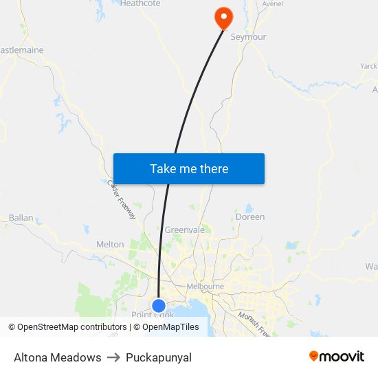 Altona Meadows to Puckapunyal map