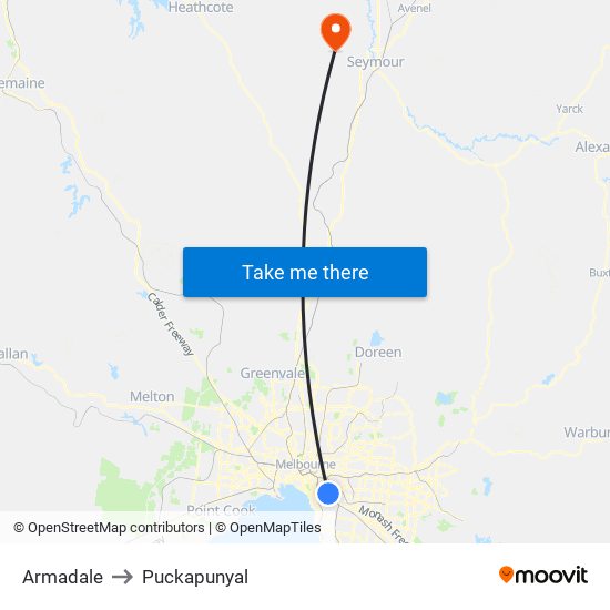 Armadale to Puckapunyal map