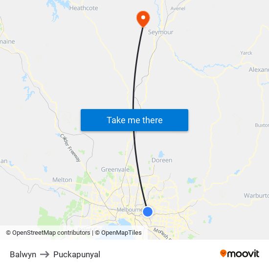 Balwyn to Puckapunyal map