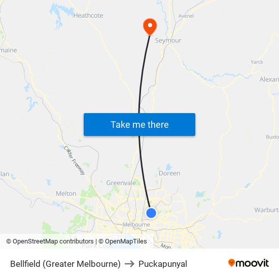 Bellfield (Greater Melbourne) to Puckapunyal map