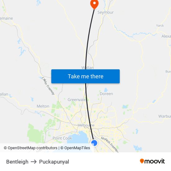 Bentleigh to Puckapunyal map