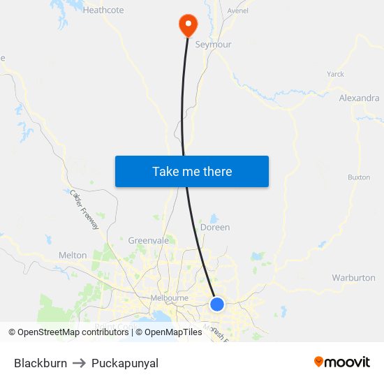 Blackburn to Puckapunyal map