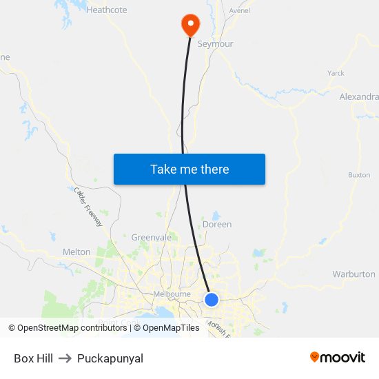 Box Hill to Puckapunyal map