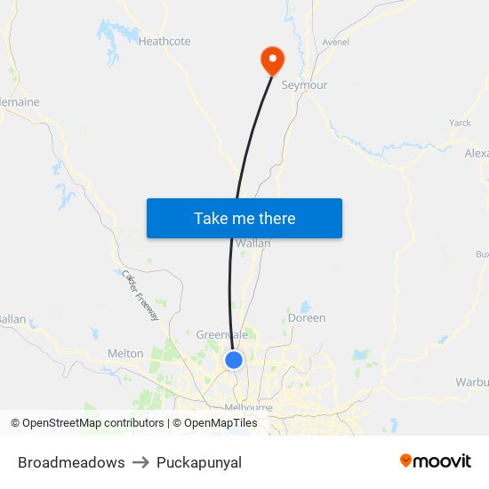 Broadmeadows to Puckapunyal map