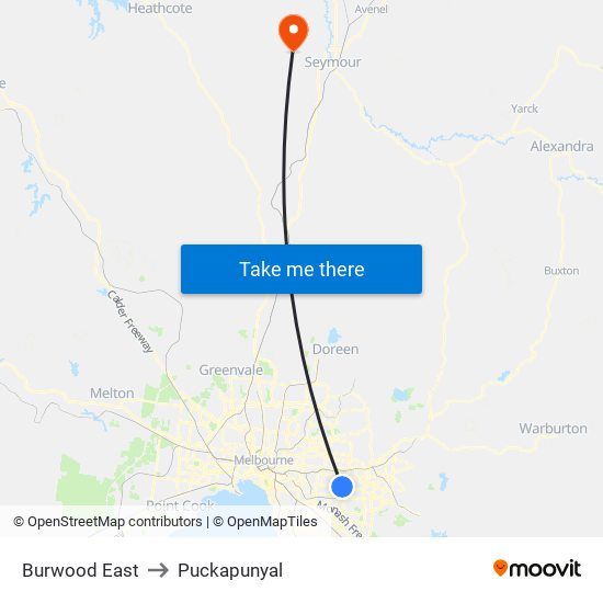Burwood East to Puckapunyal map