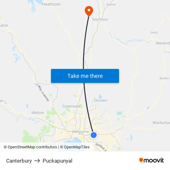 Canterbury to Puckapunyal map