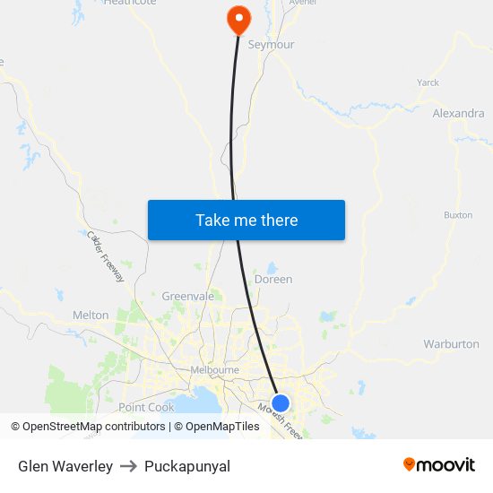 Glen Waverley to Puckapunyal map