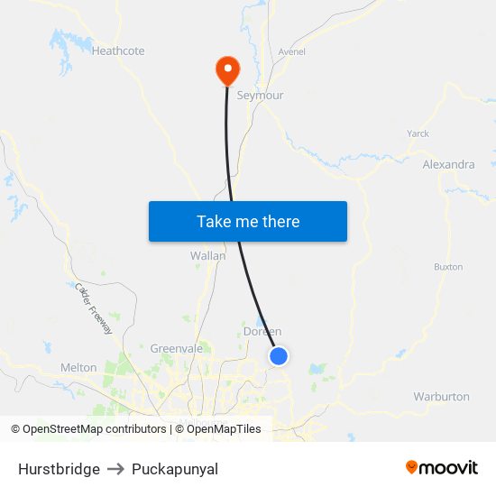 Hurstbridge to Puckapunyal map