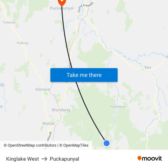 Kinglake West to Puckapunyal map