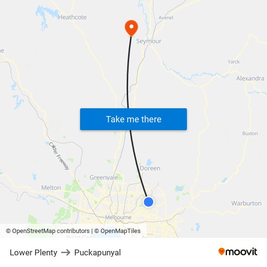 Lower Plenty to Puckapunyal map