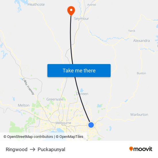 Ringwood to Puckapunyal map