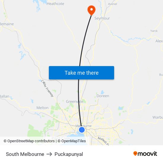 South Melbourne to Puckapunyal map