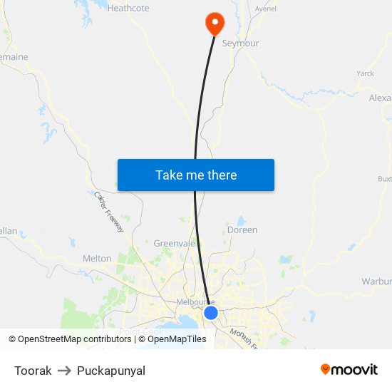 Toorak to Puckapunyal map