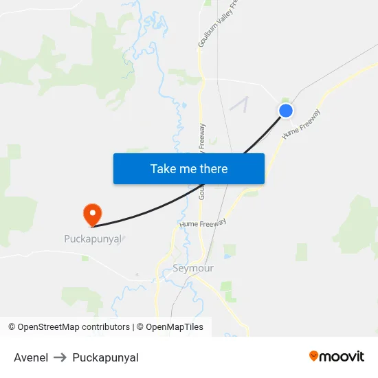 Avenel to Puckapunyal map