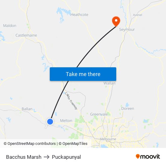 Bacchus Marsh to Puckapunyal map