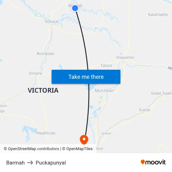 Barmah to Puckapunyal map