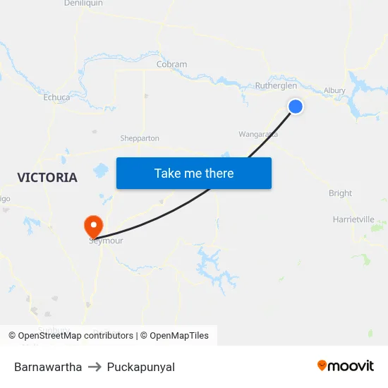 Barnawartha to Puckapunyal map