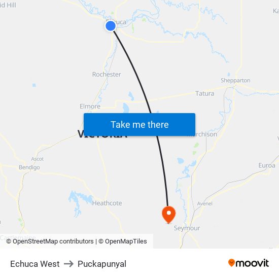 Echuca West to Puckapunyal map