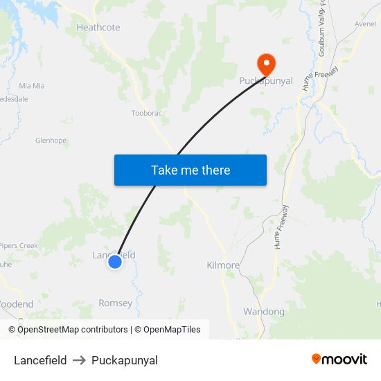 Lancefield to Puckapunyal map