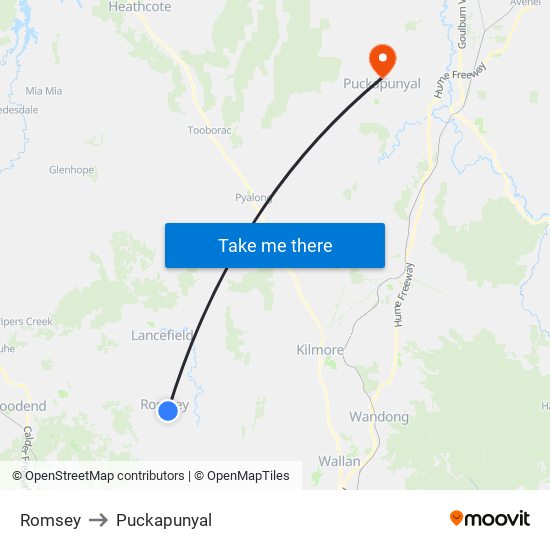 Romsey to Puckapunyal map