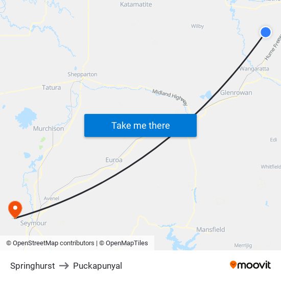 Springhurst to Puckapunyal map