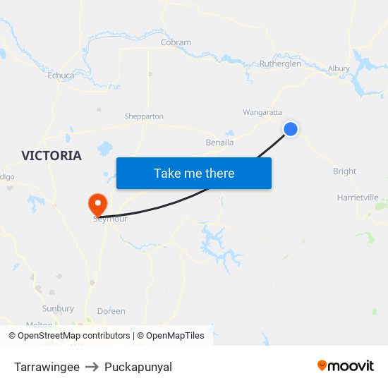 Tarrawingee to Puckapunyal map