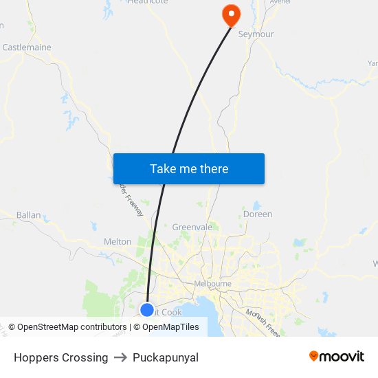 Hoppers Crossing to Puckapunyal map