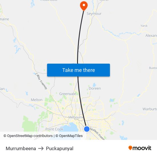 Murrumbeena to Puckapunyal map