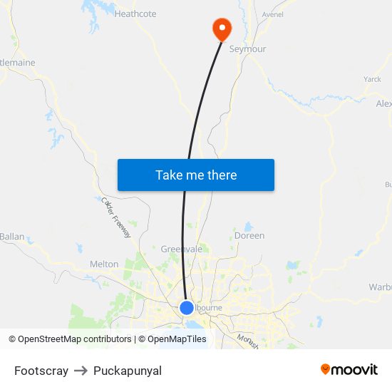 Footscray to Puckapunyal map