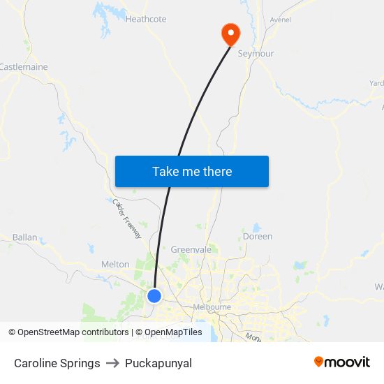 Caroline Springs to Puckapunyal map