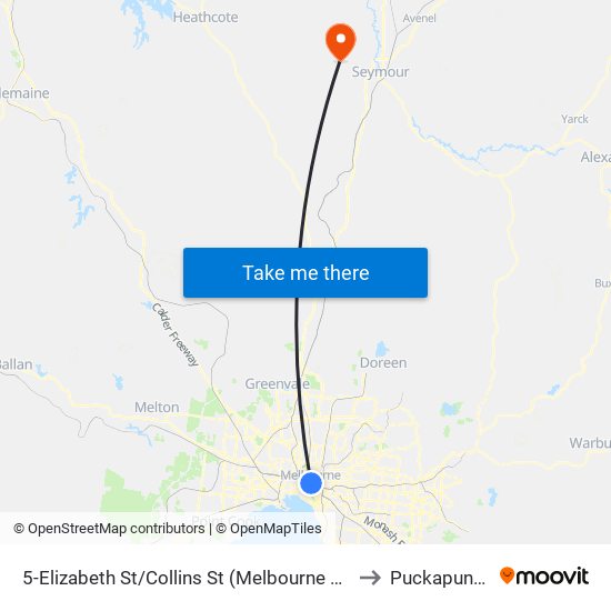 5-Elizabeth St/Collins St (Melbourne City) to Puckapunyal map