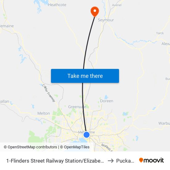 1-Flinders Street Railway Station/Elizabeth St (Melbourne City) to Puckapunyal map