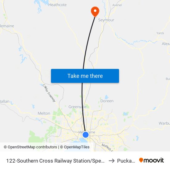 122-Southern Cross Railway Station/Spencer St (Melbourne City) to Puckapunyal map