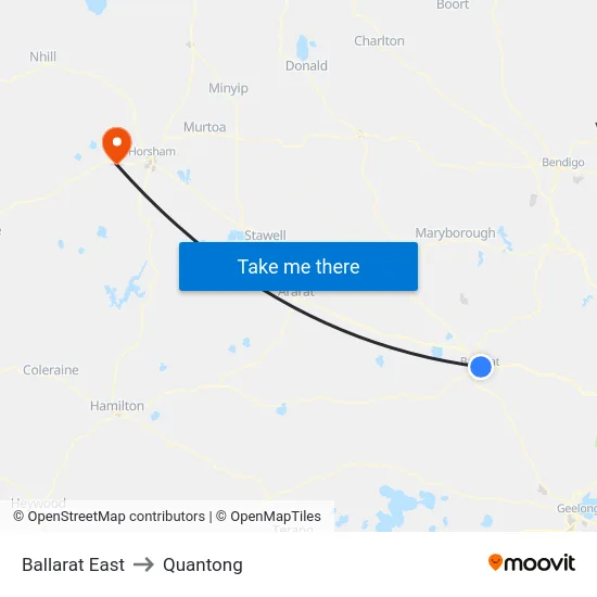 Ballarat East to Quantong map