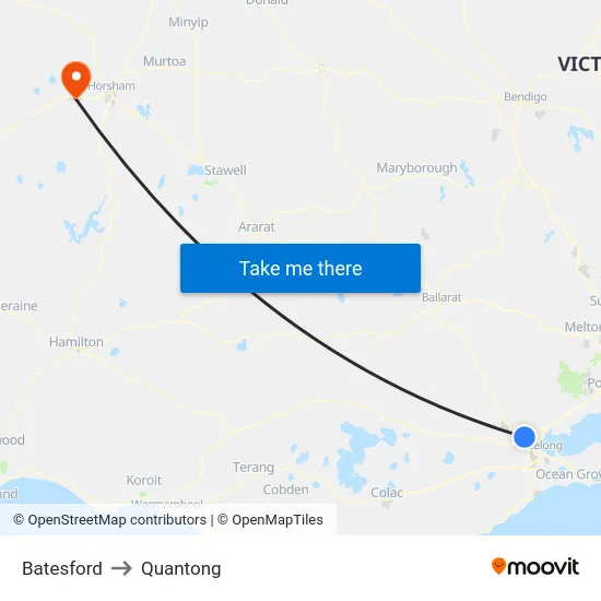 Batesford to Quantong map