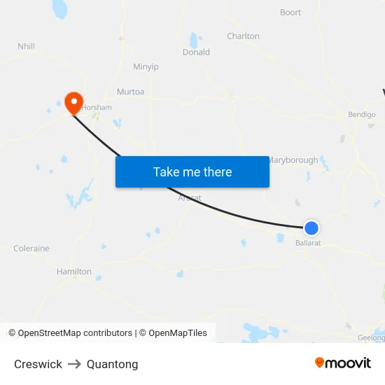 Creswick to Quantong map