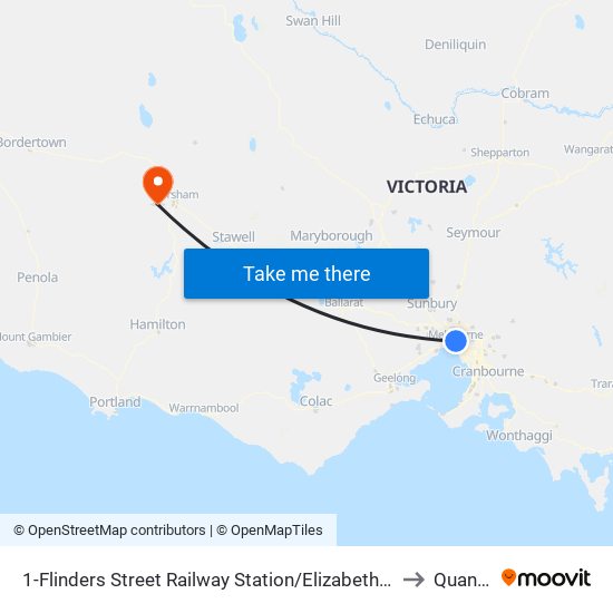 1-Flinders Street Railway Station/Elizabeth St (Melbourne City) to Quantong map