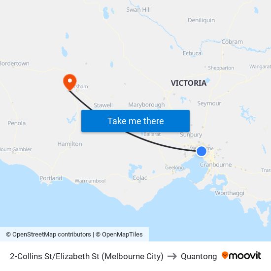 2-Collins St/Elizabeth St (Melbourne City) to Quantong map