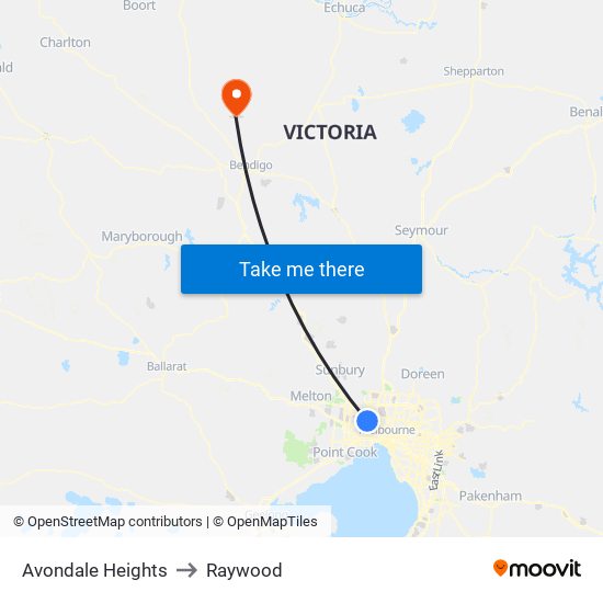 Avondale Heights to Raywood map