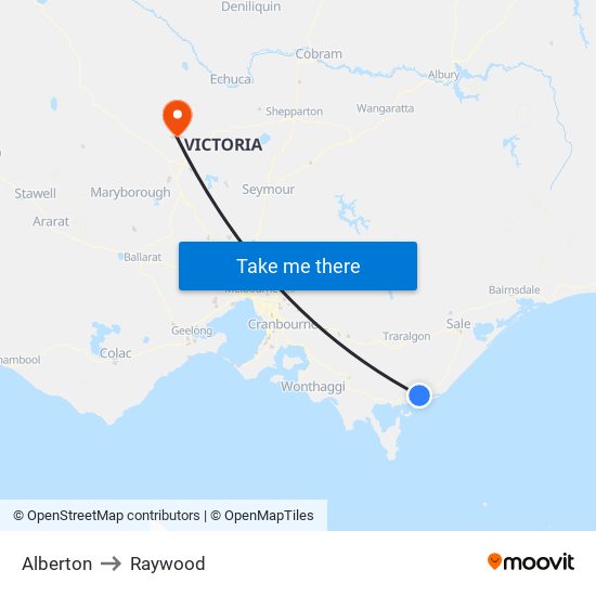 Alberton to Raywood map