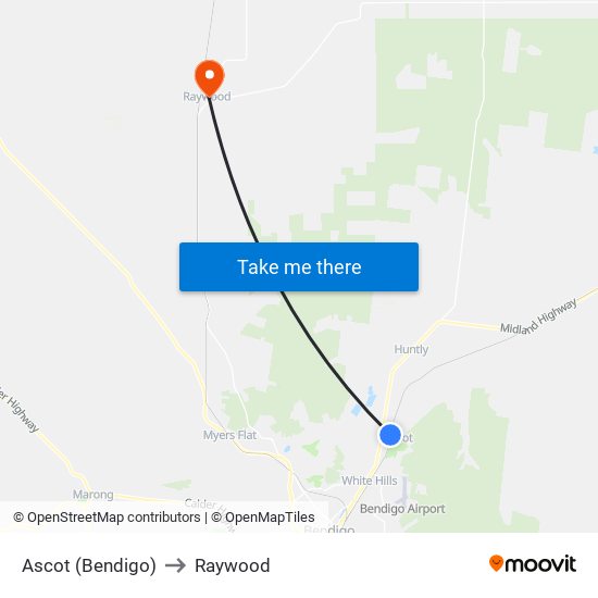 Ascot (Bendigo) to Raywood map