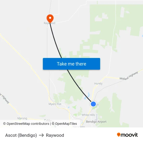 Ascot (Bendigo) to Raywood map