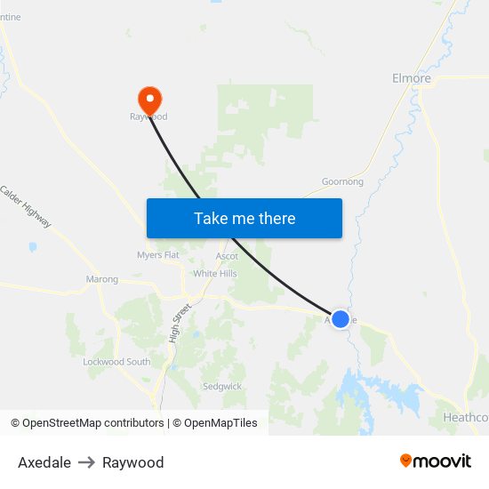 Axedale to Raywood map