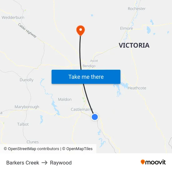 Barkers Creek to Raywood map